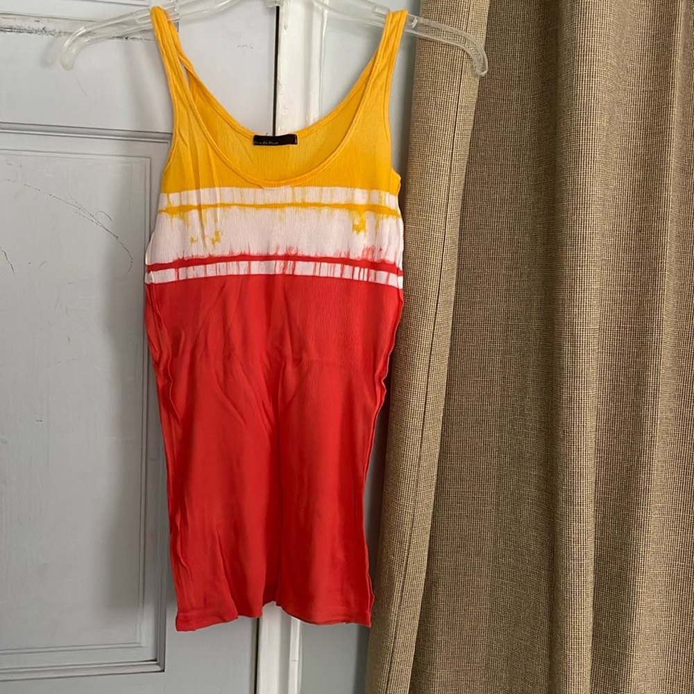 Vintage 90s-2000s Freda Five yellow and coral tie dye tank size S